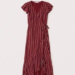 Abercrombie Wrap Midi Dress Dark Red Stripe